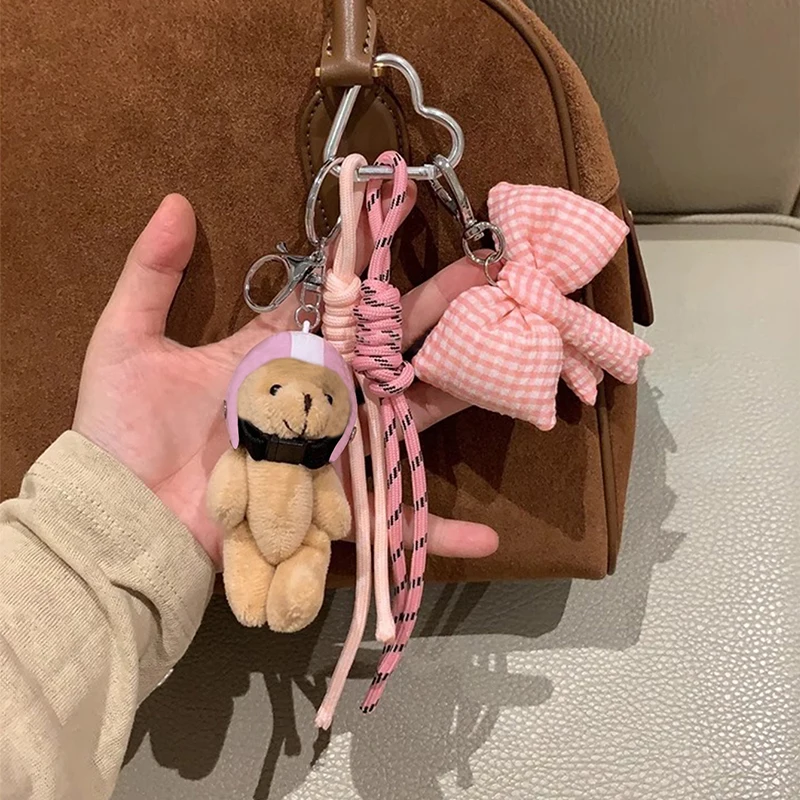 New Helmet Bear Bag Pendant Woven Rope Bow Mobile Phone Keychain DIY Bag Accessories