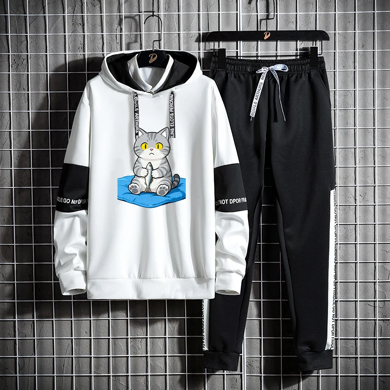 

Thiened Hoodie Sweatirt And Pants Set for Men Autumn Winter Street Sle Casual Sportswear Polyester Long Sve Long Pants