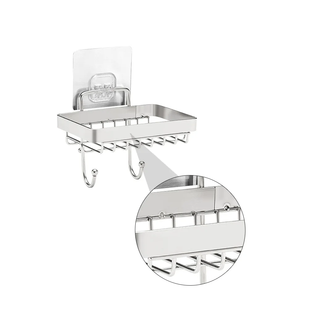 

Modern Stainless Steel Soap Holder with Dual Hooks Efficient Drainage Soap Tray for Bathroom Kitchen Storage Solution