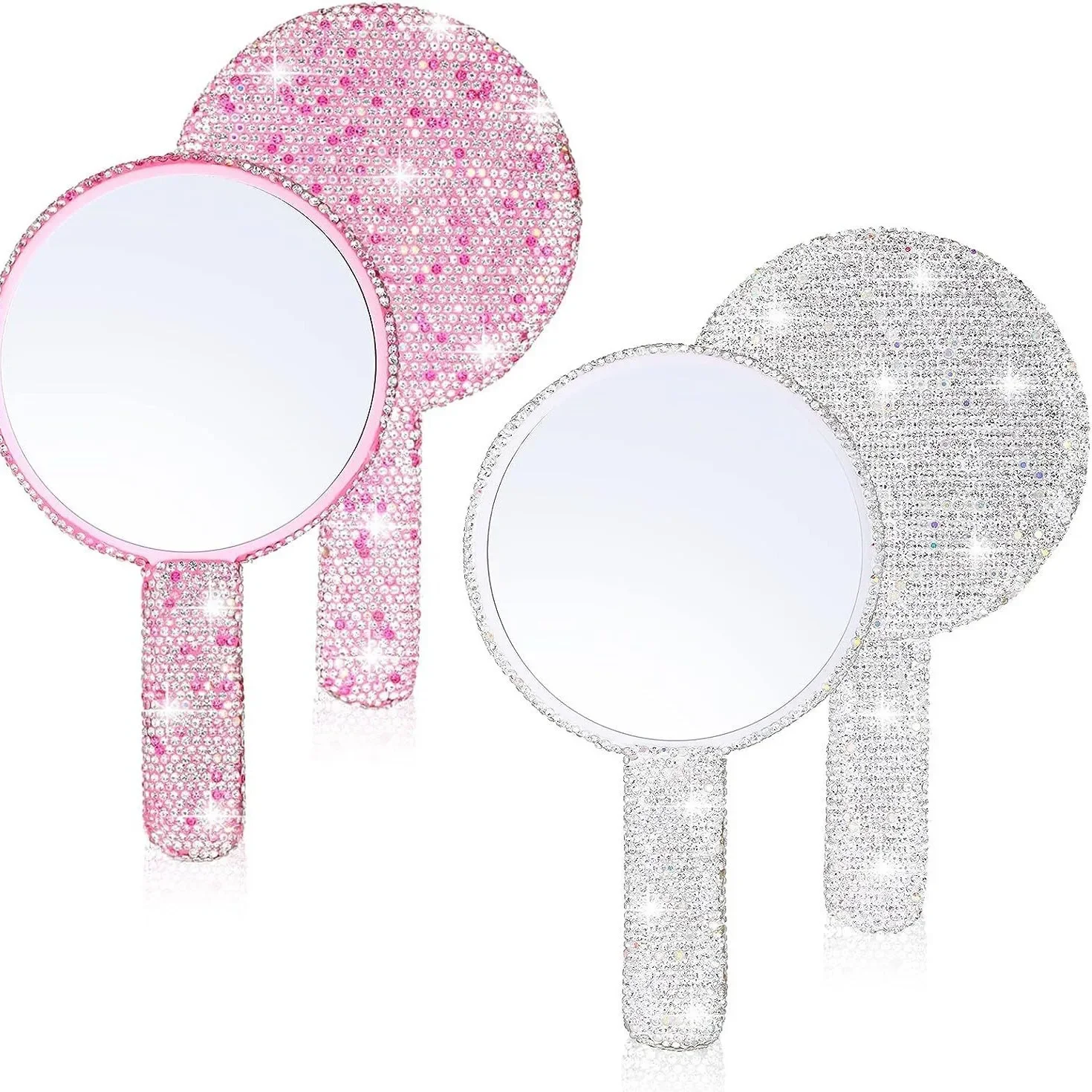 Diamant Handheld Make-Up Spiegel Liebe Herz Spiegel Weiblichen Griff Make-Up Kosmetische Schönheit Werkzeuge Handheld Eitelkeit Mädchen Make-Up Spiegel