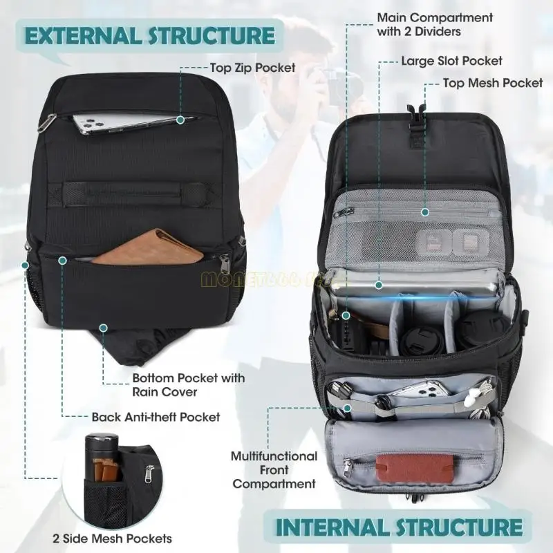 F62C Lightweight DSLR Bag Water Resistant Polyester Reinforced Stitching Camera Bag
