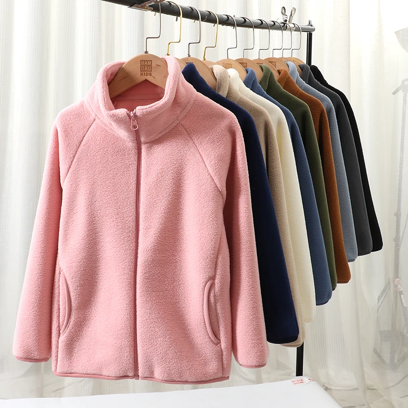 Veste Chaude avec Fermeture Éclair pour Garçon et Fille de 3 à 18 Ans, Couleur Unie Rose, Douce, Polaire, Optique, Printemps, Automne, Hiver