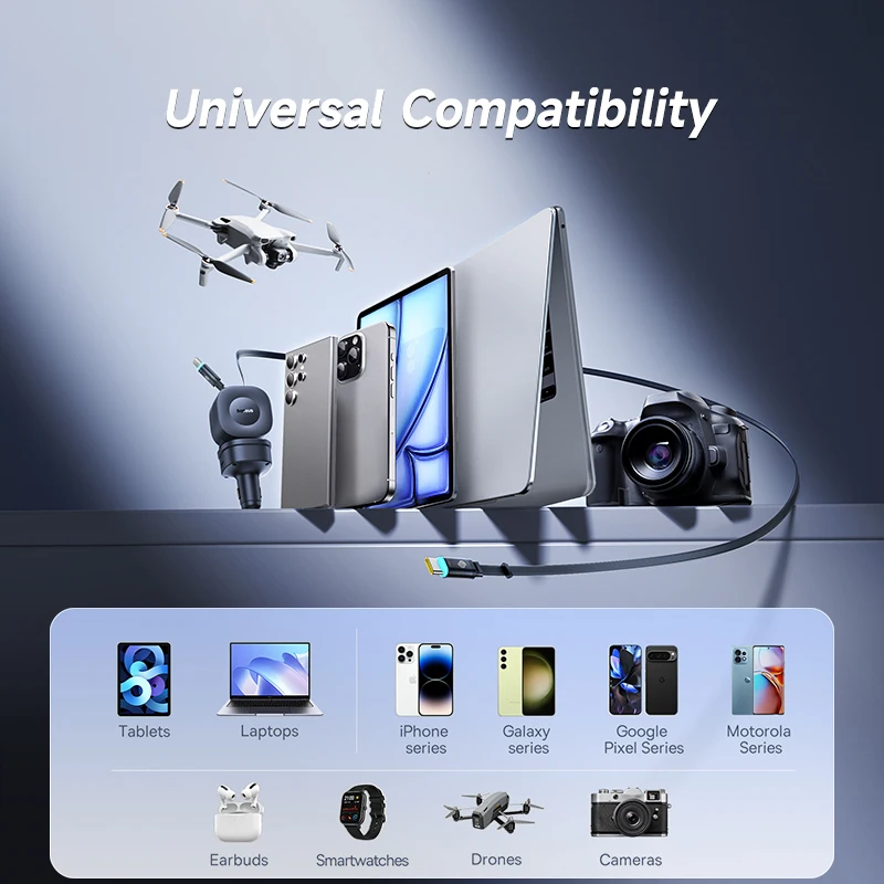 Baseus 240 واط شاحن سيارة 4 منافذ المدمج في كابل قابل للسحب شحن سريع USB نوع-C شاحن هاتف السيارة لسامسونج آيفون Xiaomi