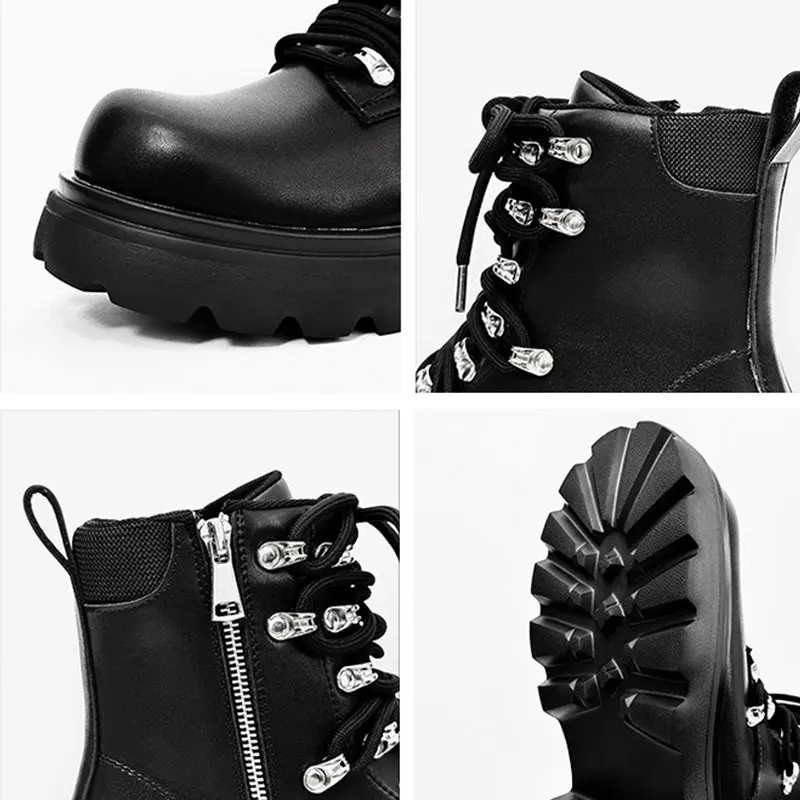 2025 أحذية رجالية بسحاب ماركة فاخرة جلد طبيعي شتاء غير رسمي سميك القاع الرجال الإيطالية مصمم فاسق دراجة نارية الأحذية