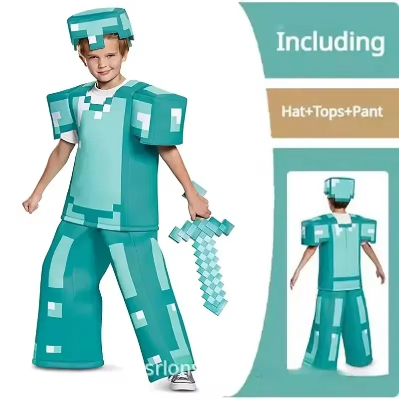 할로윈 코스프레 의상 디럭스 마이 월드 Minecraftinglys 코스프레 게임을위한 다이아몬드 갑옷 시리즈 의상 세트 장난감 선물