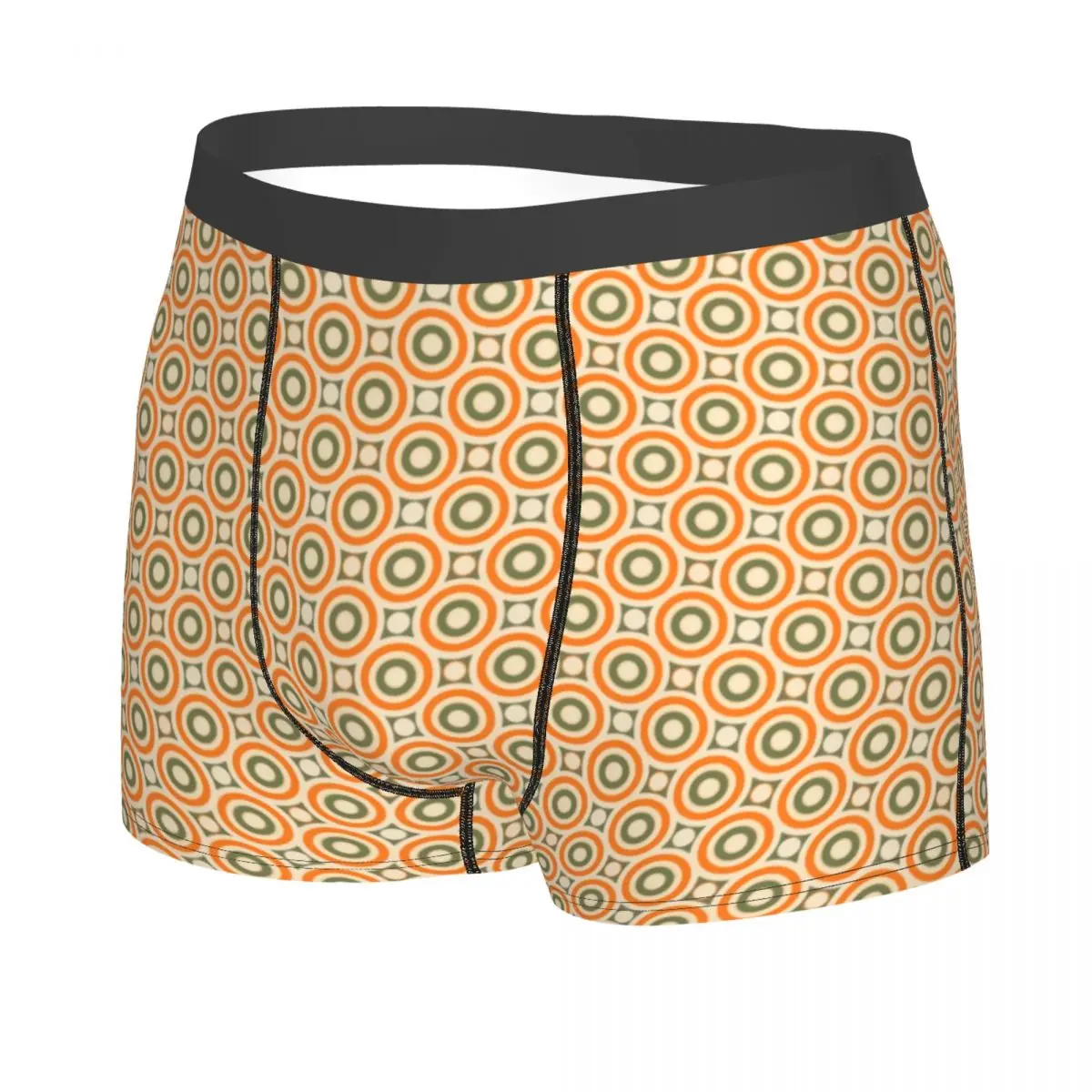 Custom Orange Green Intersecting Circles And Dots Retro Pattern Boxers Shorts Panties Men's Underpants Stretch Briefs Underwear