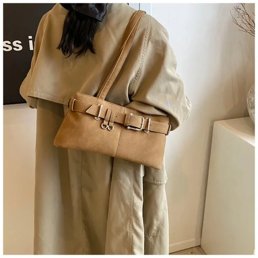

Fashion Exquisite Niche Korean Version Simple Retro Underarm Bag Belt Buckle Shoulder Women's Bag Long Shoulder Strap Handbags