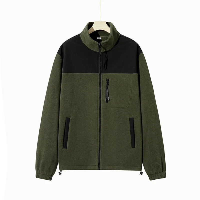 Men's Winter Jacket New Color-Blocked Casual Double-sided Polar Fleece Warm Stand-Collar Coat Men's Simplicity Cotton Clothes