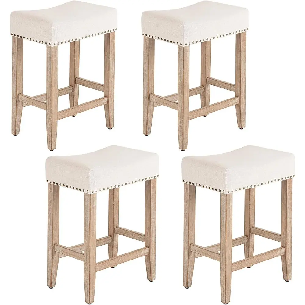 

4-Piece 26 Counter Height Upholstered Bar Stools with Wooden Legs for Kitchen Island and Bar, Beige