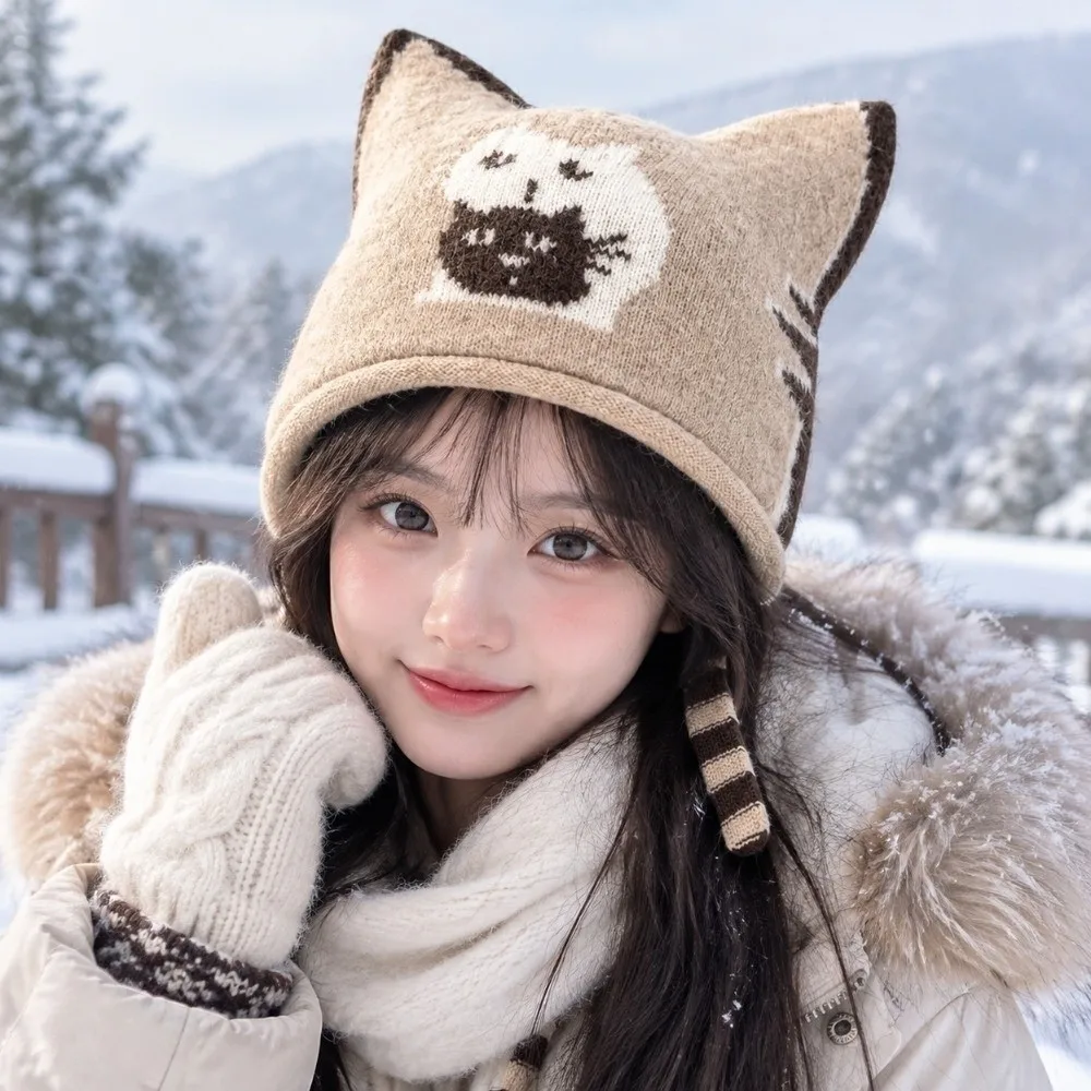 Sweet Kawaii Cute Cat Beanie Thick Animal Pattern Lovely Ears Bonnet Multi Colors Small Look Winter Painter Cap Women 2