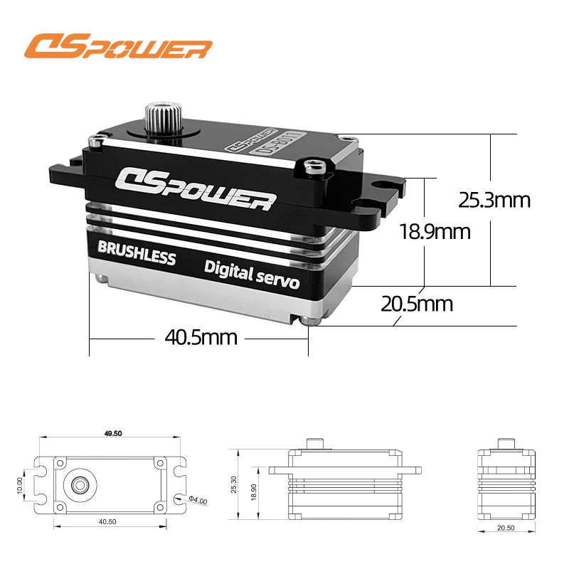 Dspower-Servo digital de Radio Control, dispositivo de torsión de alta precisión, sin escobillas, de bajo perfil de aluminio