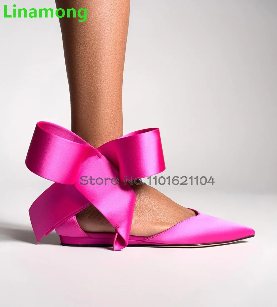 Butterfly-knot Pointed Toe Flat Shoes For Female Women 2024 Summer New Shallow Elegant Fashion Luxury All-match Cover Heel Shoes