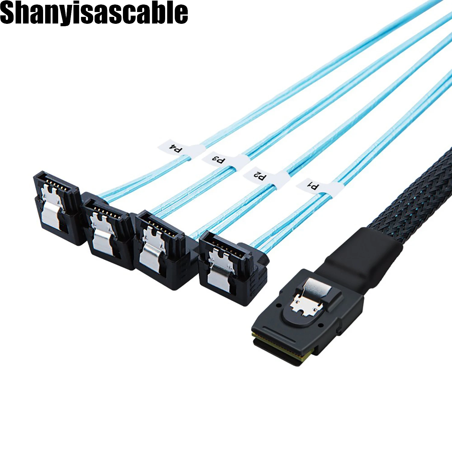 

1.0M Internal mini SAS 36PIN(SFF8087) TO 4*SATA 7PIN female with latch 90 degree Breakout Cables