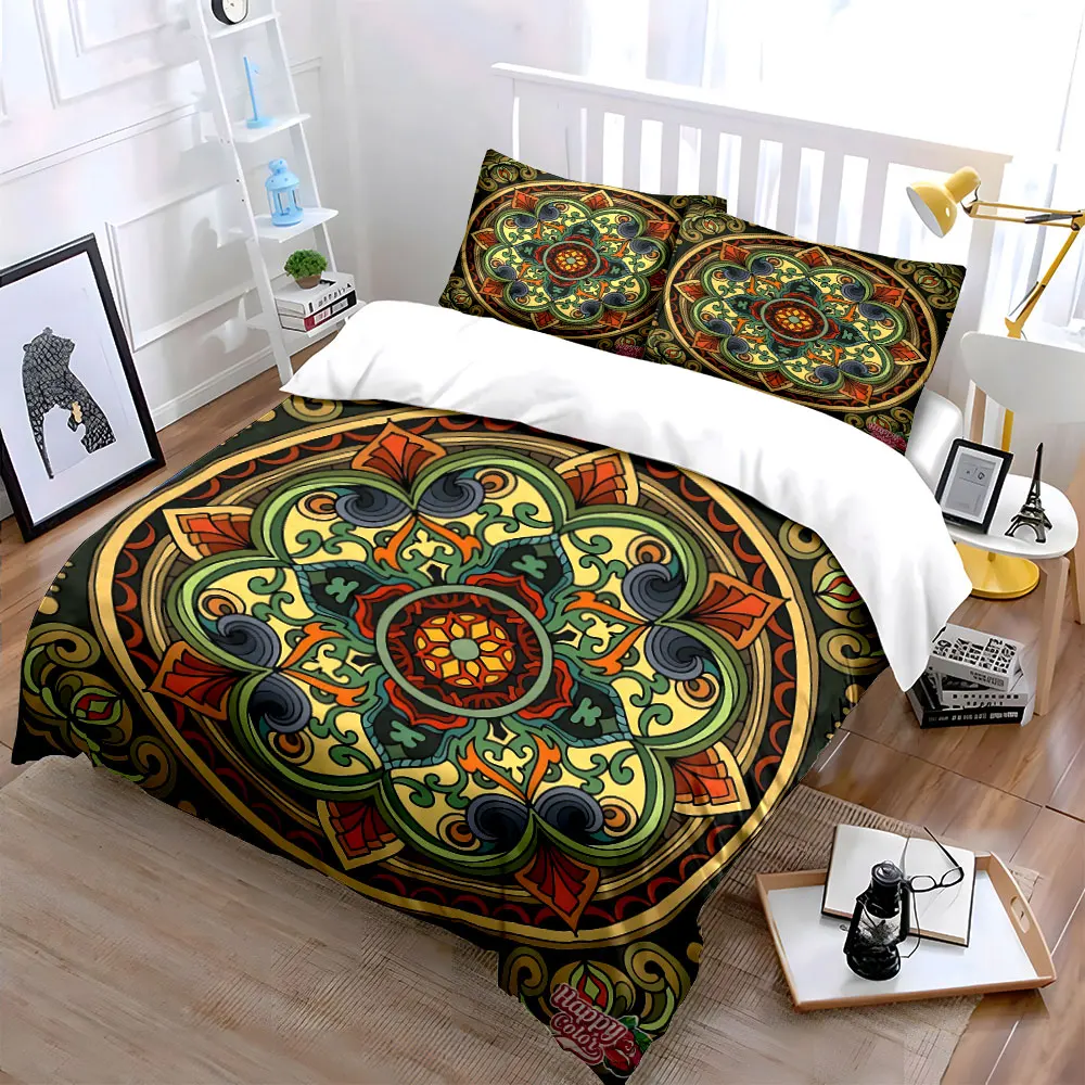 Mandala Pattern Decorative Set Soft Skin-Friendly Bedding Set Includes 1 Duvet Cover And 2 Pillowcase, Gift