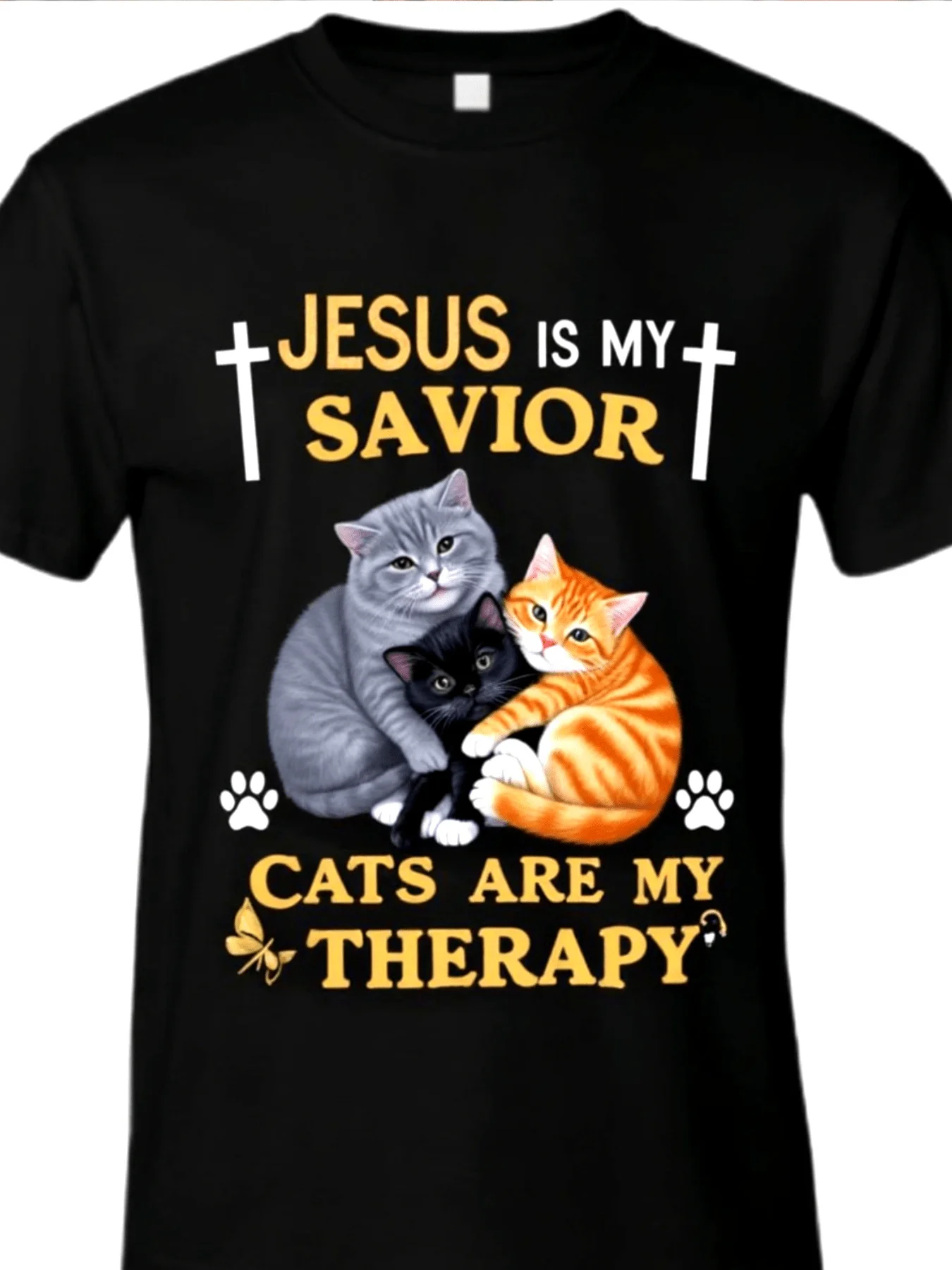 Faith and Cat Comfort Pattern T-Shirt- Dual Theme Design 