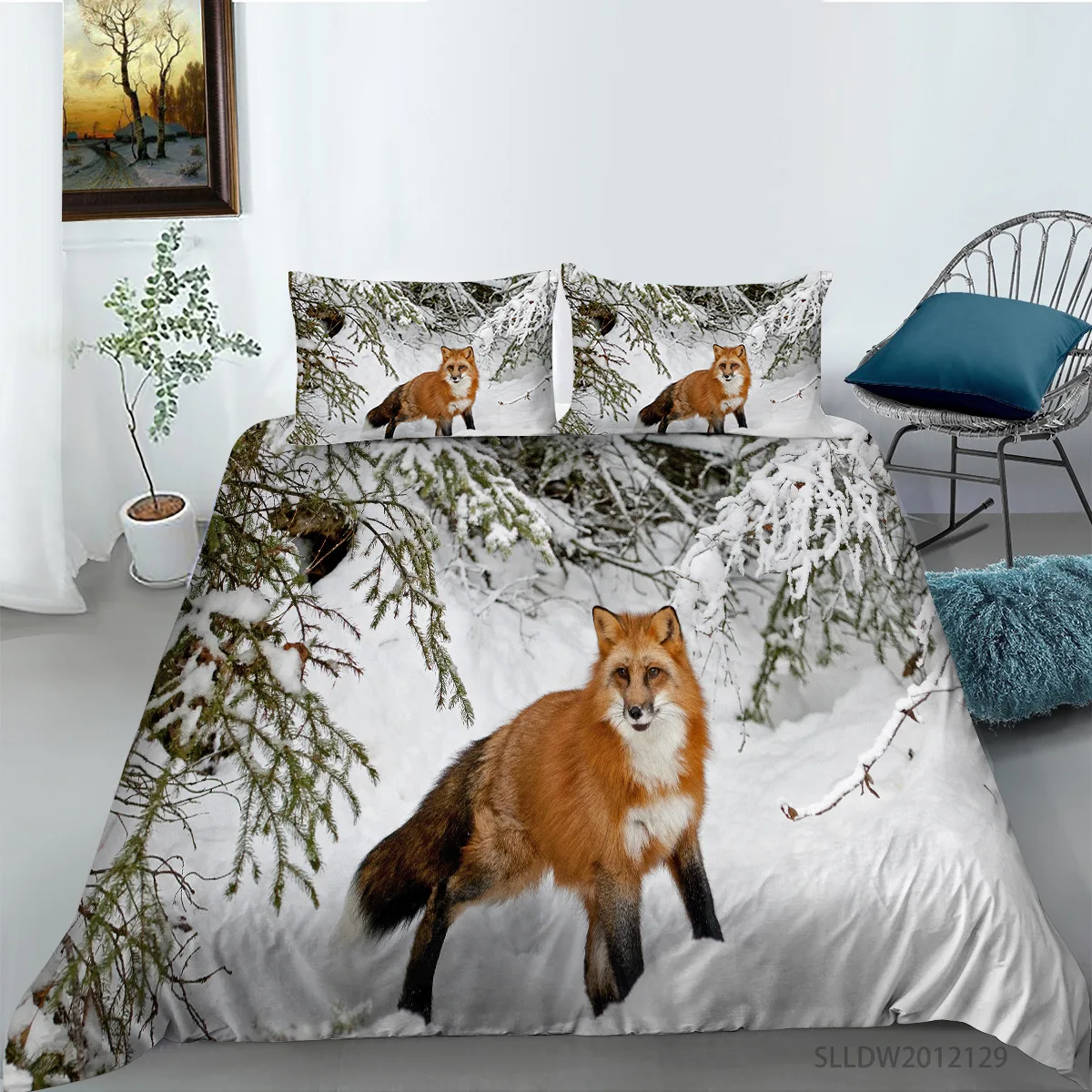 Fox Duvet Cover Set King/Queen Size Orange Lovely Fox Bedding Set For Kids Teens Boys Wild Animal 2/3pcs Quilt Cover