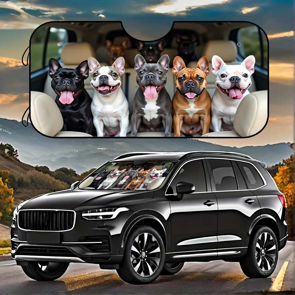 

1pc, French Bulldog Printed Sun Shield, High Quality Reflective Fabric For Heat Insulation, Compact Foldable Design