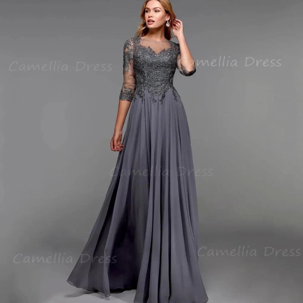 カスタムメイドのヴィンテージシフォン母花嫁ドレスAラインゲストガウンレーススパンコールイブニングローブ母花嫁ドレスウェディング