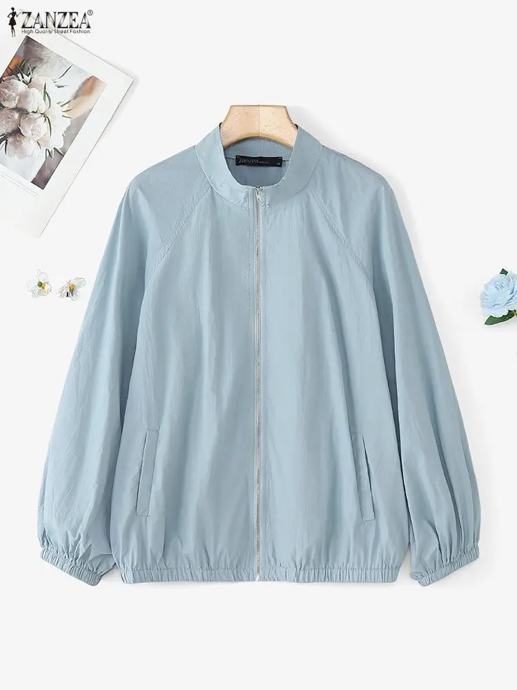 

ZANZEA модные куртки с длинными рукавами, женские элегантные уличные пальто с воротником-стойкой на молнии, осень 2021, повседневное однотонное пальто с карманами