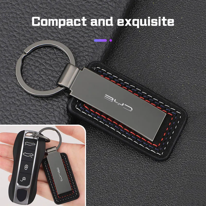 

Premium Metal Leather Keychain for BYD, Durable Car Key Ring Holder, Auto Key Chain Accessory Gift for Men Women