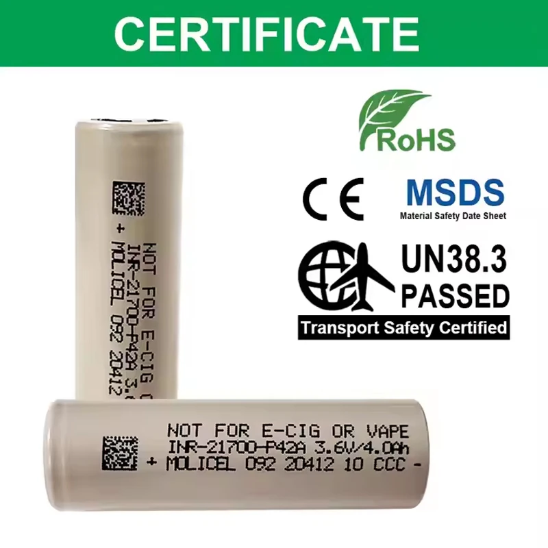 بطارية Molicel P42A 21700 الأصلية 4200mah MAX 45A 3.7V INR 21700 خلية بطاريات ليثيوم قابلة لإعادة الشحن ذات سعة عالية