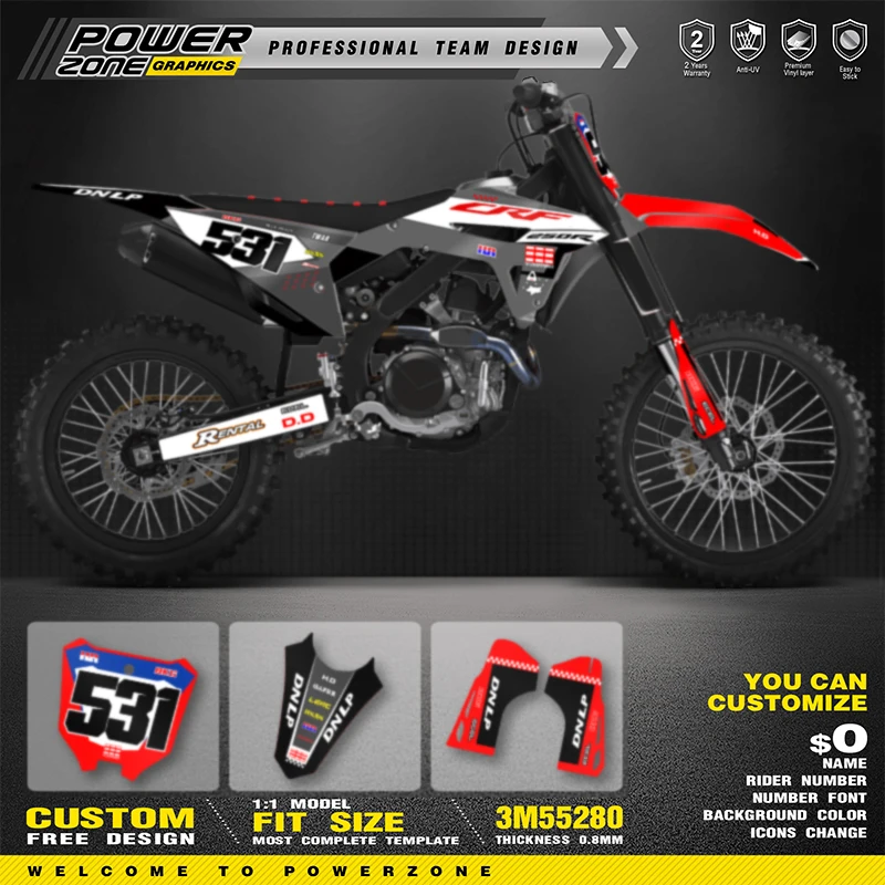 PowerZone Full Graphics Background Decals Stickers Kit For HONDA CRF450R 2021 2022 2023 CRF250R 2022 2023 2024 Motorcycle 25