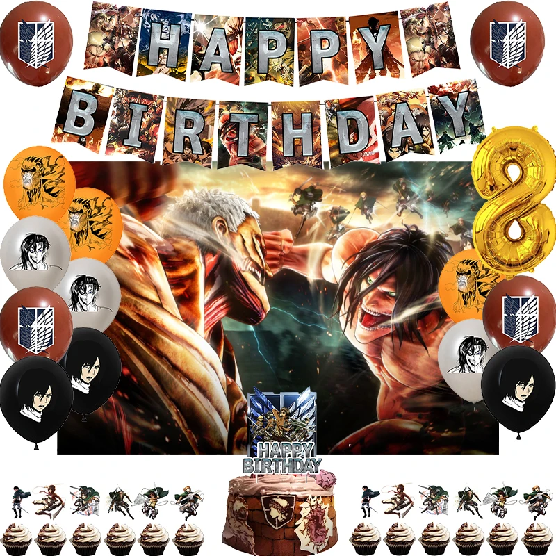 The Anime Attack on Titan Theme Birthday Party Decoration Balloon Backdrop Banner Cake topper Party Supplies Baby Shower