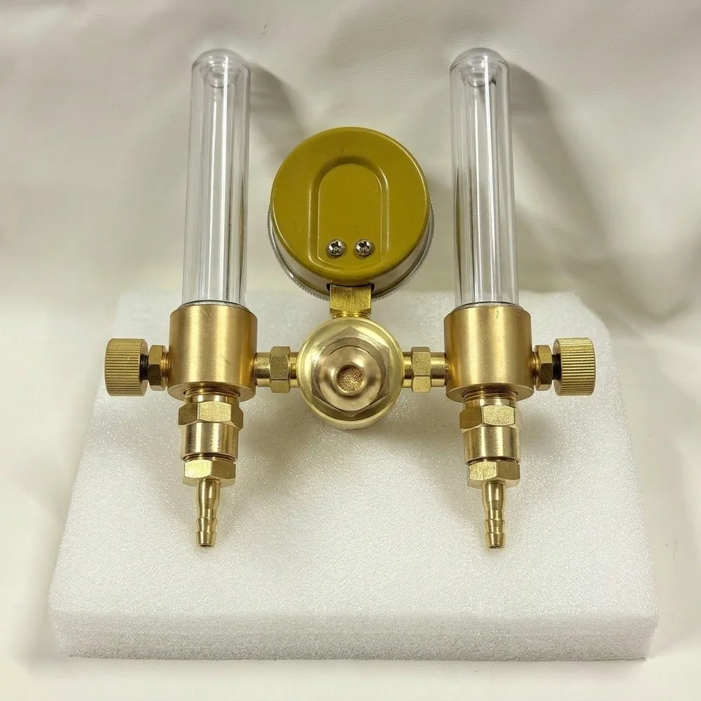 Dual Outlet Brass Gas Pressure Regulator With Transparent Flowmeters For Argon Welding Precision Tool Dual Outlet