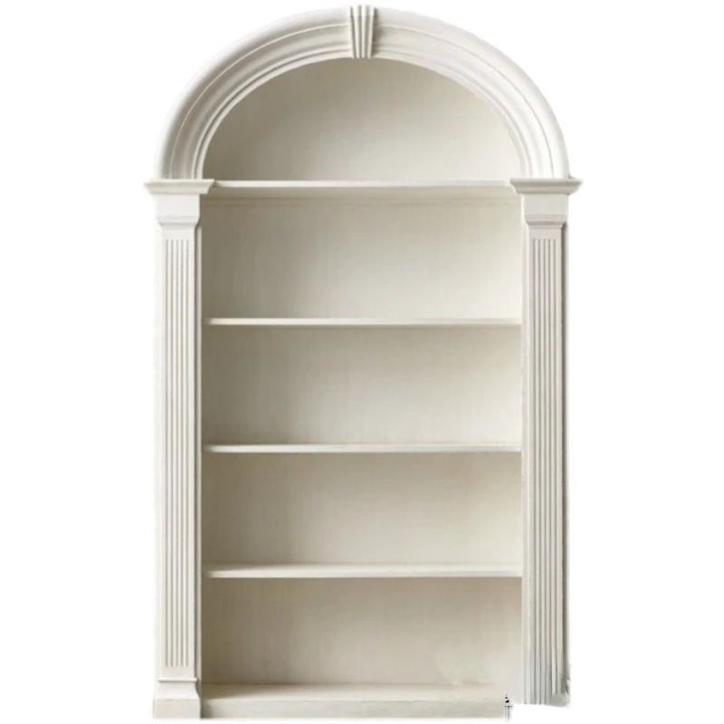 

American-Style Solid Wood Semicircle Arch Bookcase French Retro White Bookshelf Children's Study Curio Cabinet