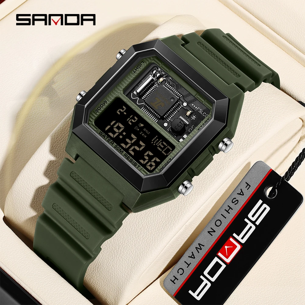 

SANDA Men's Electronic Digital Watch Multi functional Waterproof Square Dial Calendar Sports Men's Digital Electronic Watch 6216