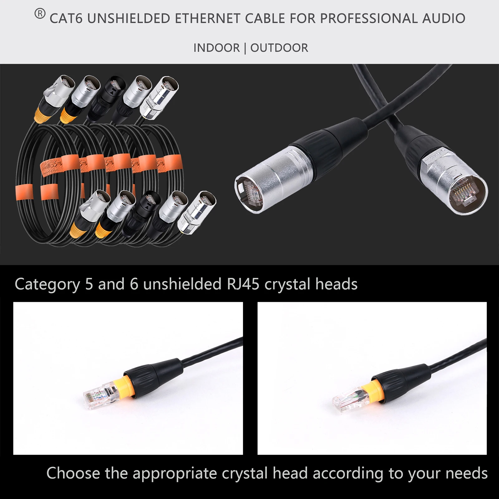 0.3M-100M UTP Cat6A/Cat6 Ethernet Extension Cable Indoor&Outdoor LAN Network Cable with Zinc Alloy RJ45 Male Connector for Stage