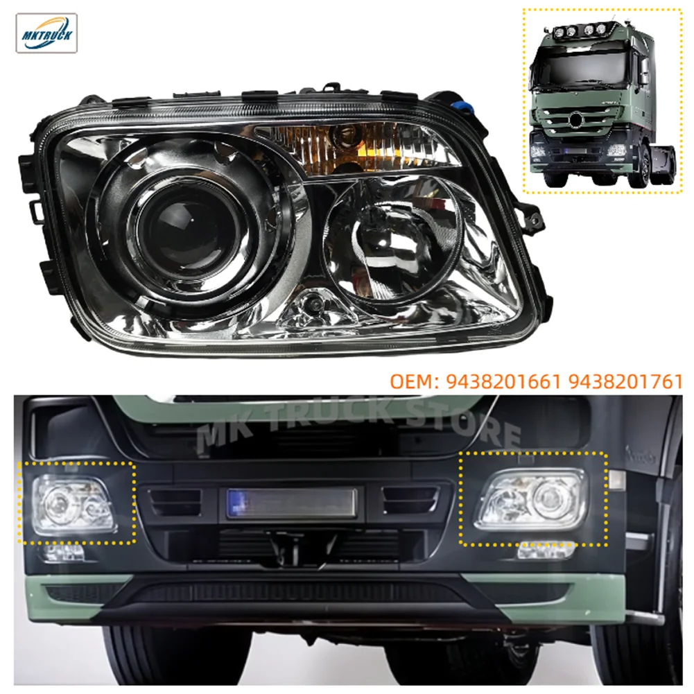 ACTROS MP3 Halogen truck headlight assembly for Mercedes-Benz heavy truck source manufacturer parts 9438201461 9438201561