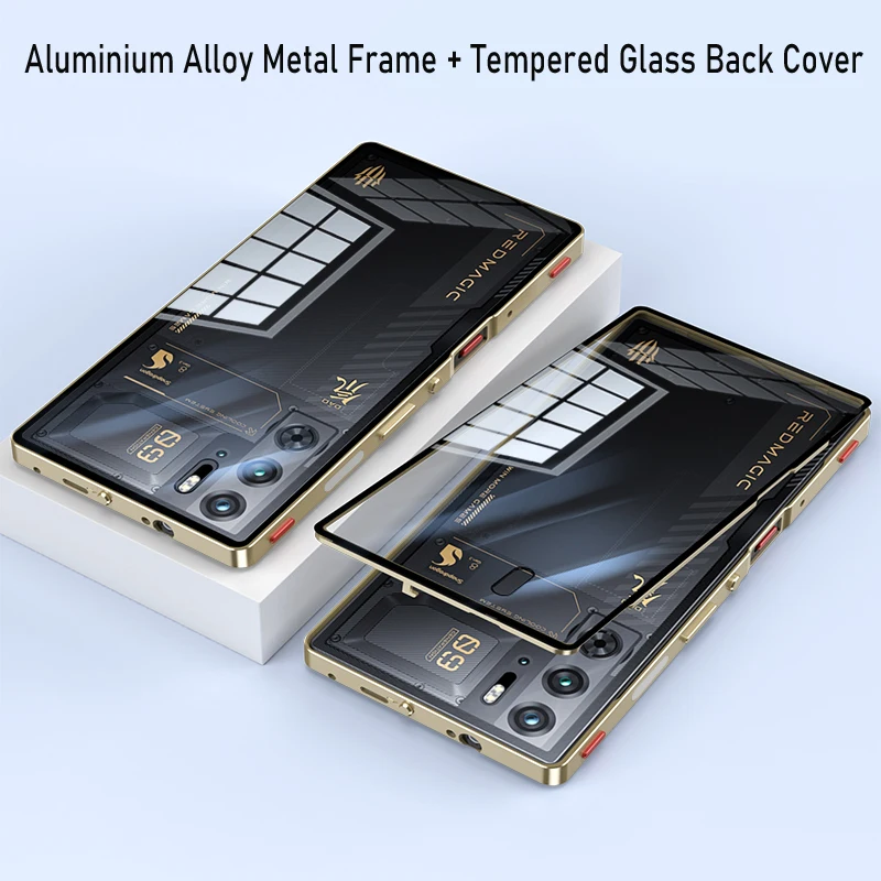 

​Aluminium Alloy Metal Frame Bumper Tempered Glass Back Cover For ZTE Nubia Red Magic 9 9Pro Plus +10 Camera Lens Protector Case