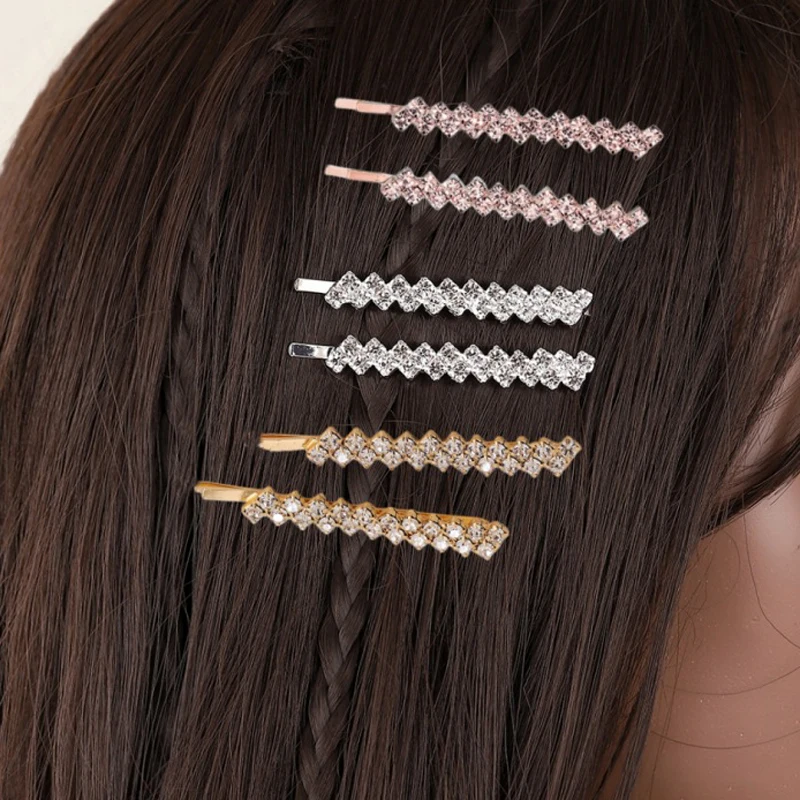 1 pair luxurious hair accessories rose gold color black shiny crystal hair clip barrette for girls women