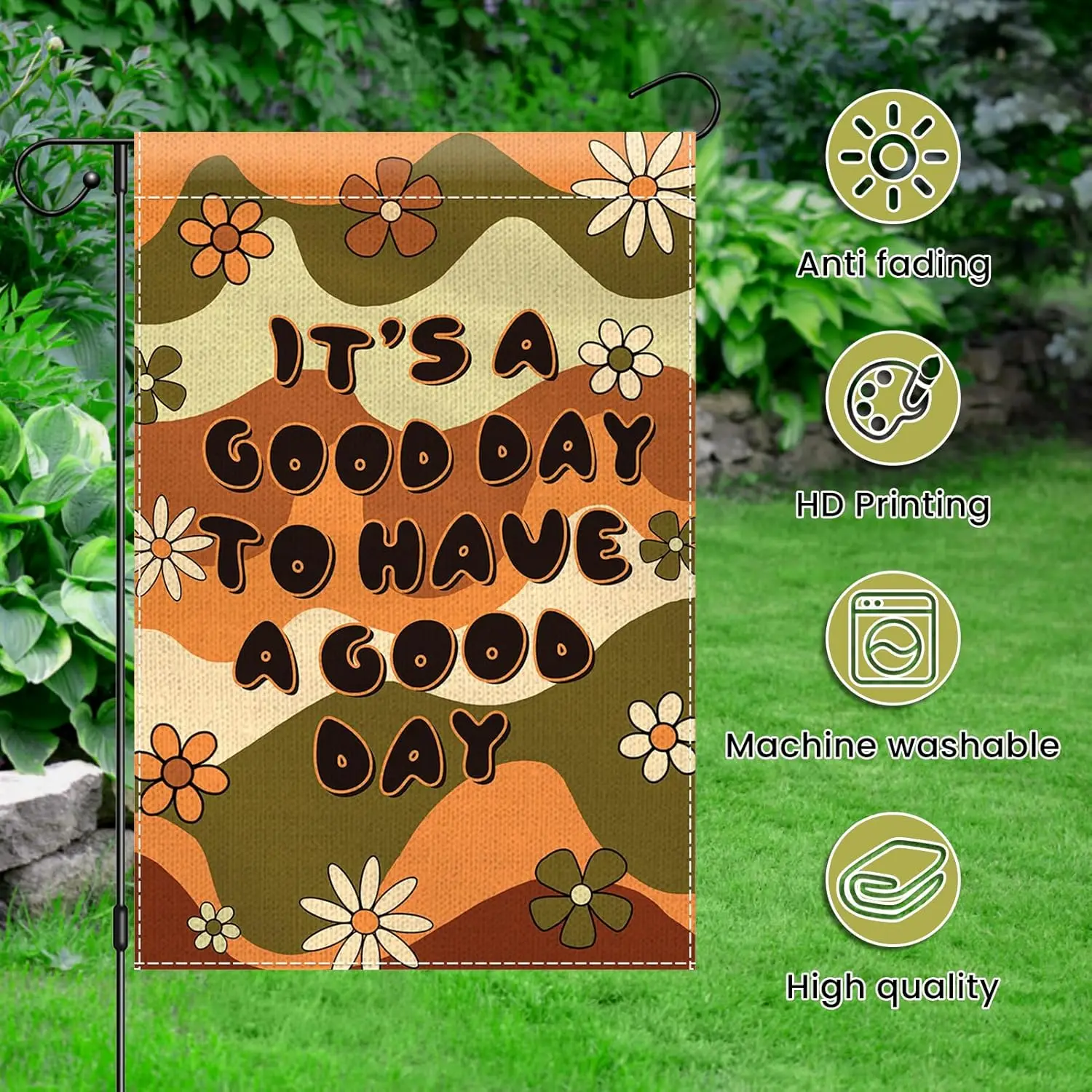 إنه يوم جيد لليوم الجيد، علم الحديقة 12 × 18 مزدوج الجوانب، أعلام ساحة زهور الأقحوان الرائعة للعطلات الخارجية المضحكة JHH