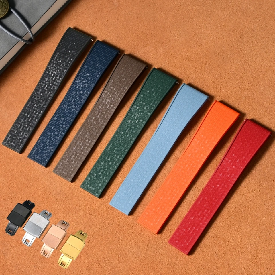 

New CTS FKM Watch Strap 16mm 18mm 19mm 20mm 21mm 22mm Quick Release Butterfly Buckle Watch Band CTS Rubber Strap For Cut To Size