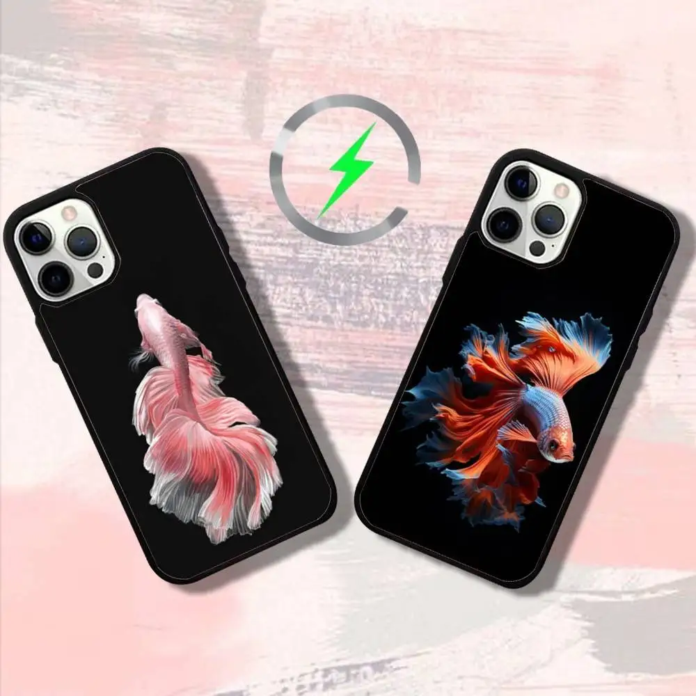 

Betta Siamese fighting Fish Phone Case For iPhone17,16,15,14,13,12,11,Pro,Max,Plus,Mini,SE4,E Magnetic Magsafe Wireless Charging