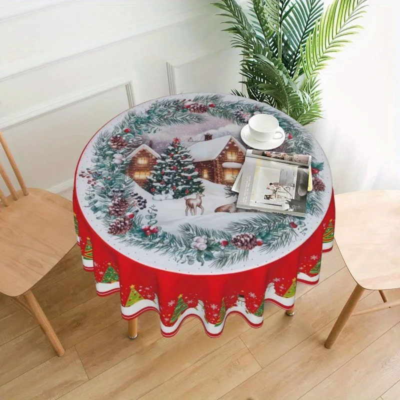 2D flat printed polyester round tablecloth, 1 piece round printed tablecloth. Dining table cover. Coffee table cover