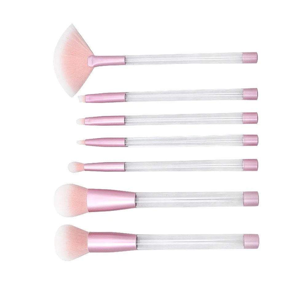 7-delige transparante kristallen make-upborstelset met leeg handvat DIY zand make-up tool ( # 4e lege buis transparant handvat roze