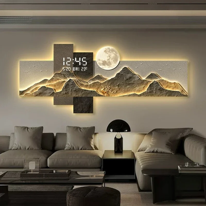 High End Art Mural Wall Clocks LED Mute Digital Electronic Clock Large Big Size Atmosphere Light Hanging Painting Home Decor