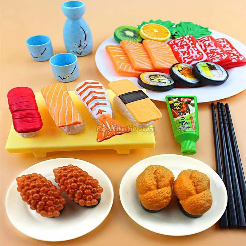 Kids Kitchen Simulation Barbecue Japanese Food Pretend Play Sushi Tuna Shrimp Wasabi Sashimi Toy Set Girl Boy Cooking Toys Model