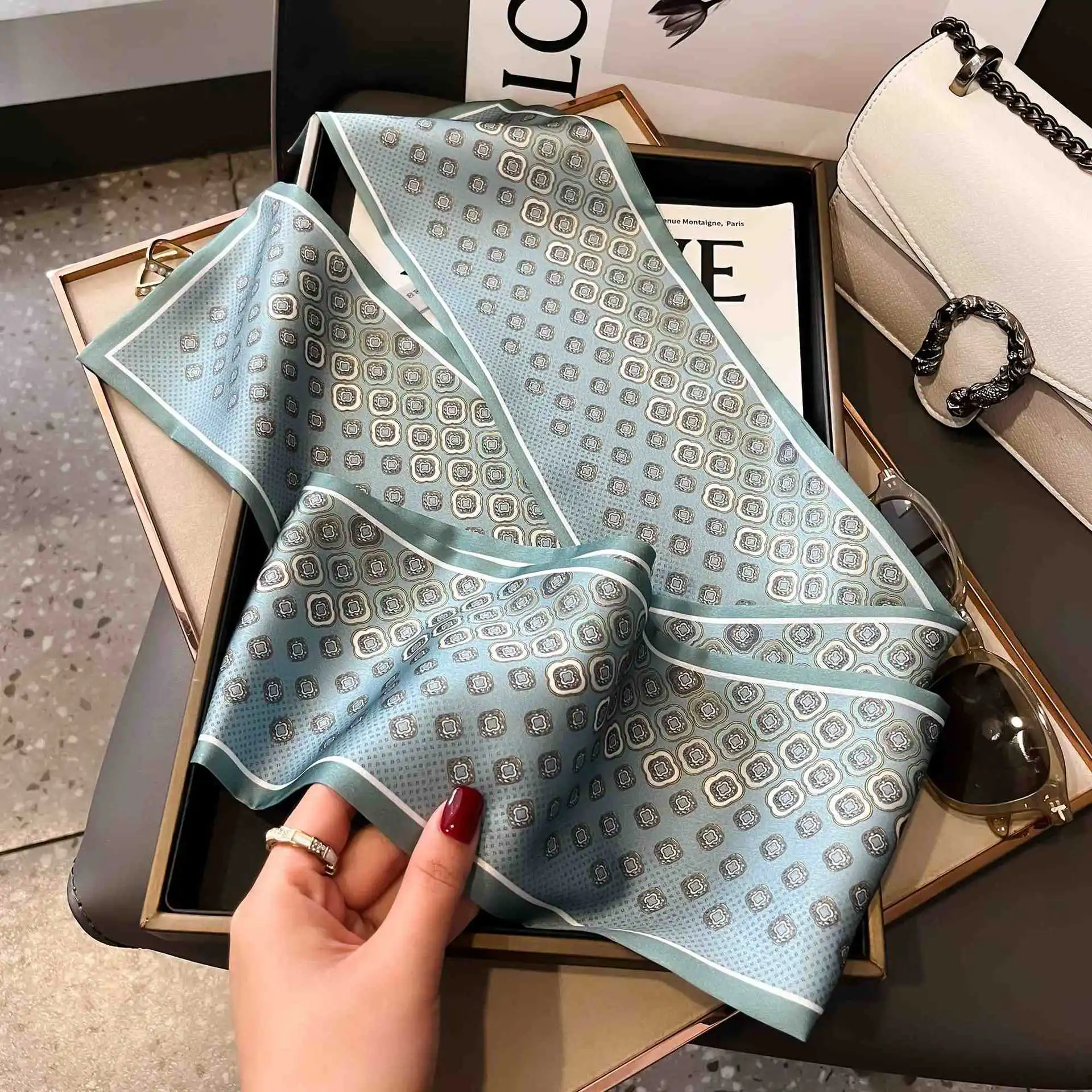 Écharpe longue de luxe en soie pour femme, douce, en satin imprimé, bandeau, foulard, écharpe pour cheveux, cravate de cou, écharpes fines