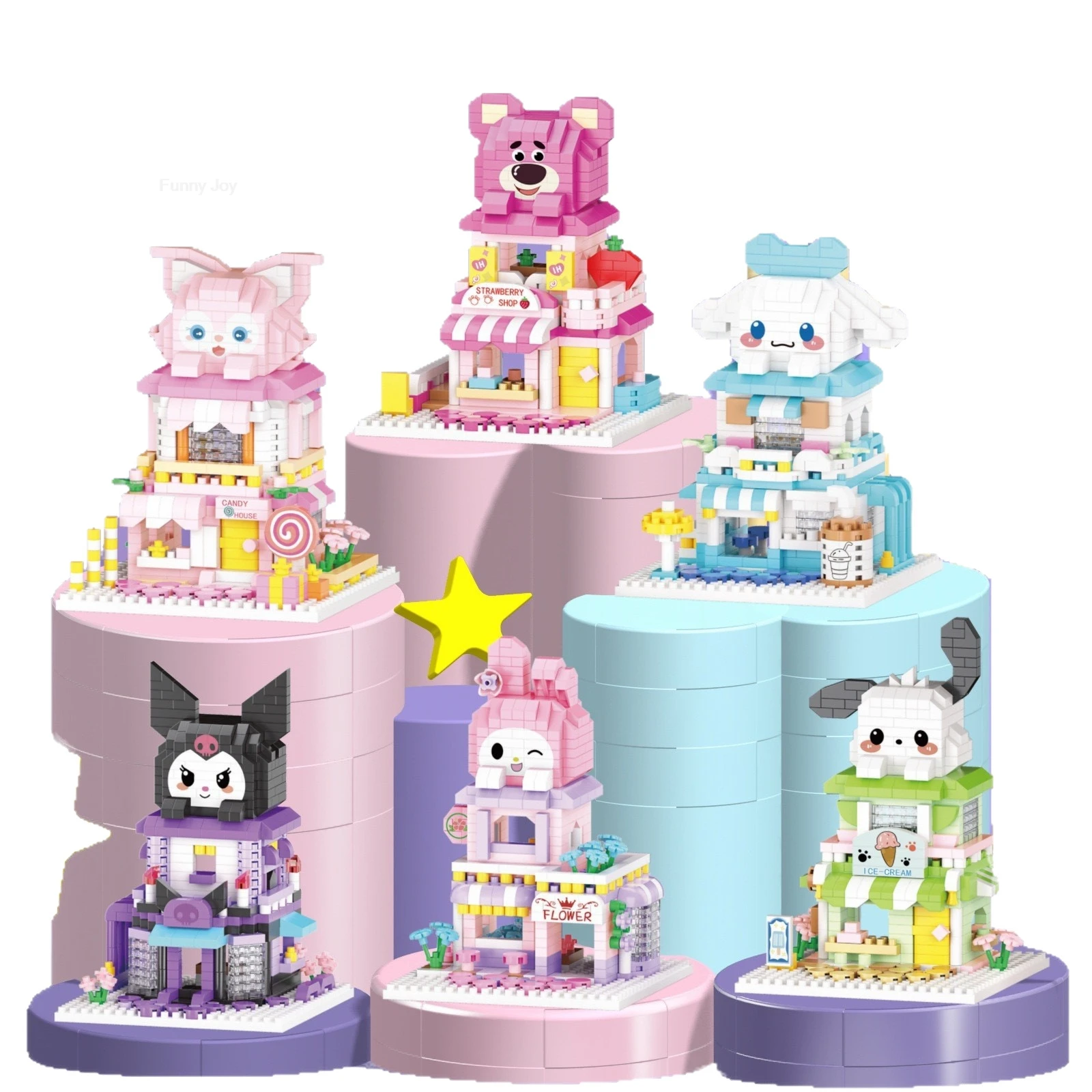 Cartoon Anime Hello Kitty Blocks Kuromi My Melody Cinnamoroll Mouse Building Blocks Doll Toy Kids Birthday Gift