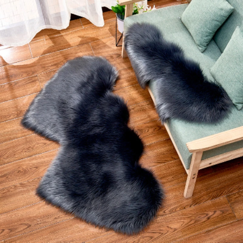 Heart Shaped Wool Sheepskin Rugs Faux Fur Non Slip Bedroom Shaggy Carpet