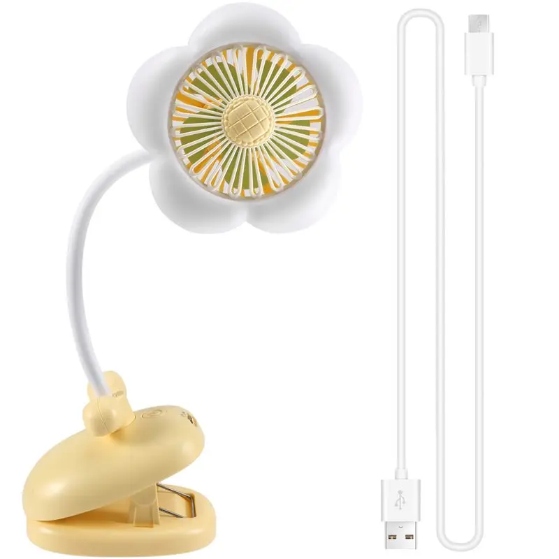 B47B-USB Rechargeable Clip On Fan Cute Design Flower Clip On Fan 360° Rotate Cooling Fan With LED Lights For Stroller Camping