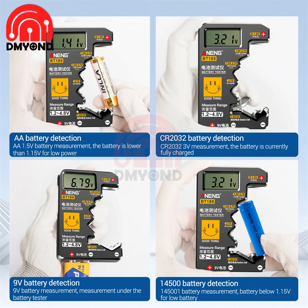 Bt189 1.2 ~ 4,8 V Batterie tester 9V n d c aa aaa cr2032 Universal-Haushalts-LCD-Display Batterie tester Power Bank Detektoren Werkzeuge