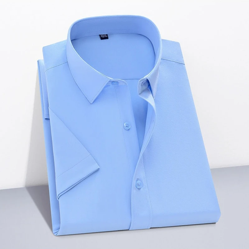 Premium Men Dress White Shirts Business Anti Wrinkle Non-iron Ice Cool Silk Tops & Tee Breathable Summer Quality Shirt Wholesale