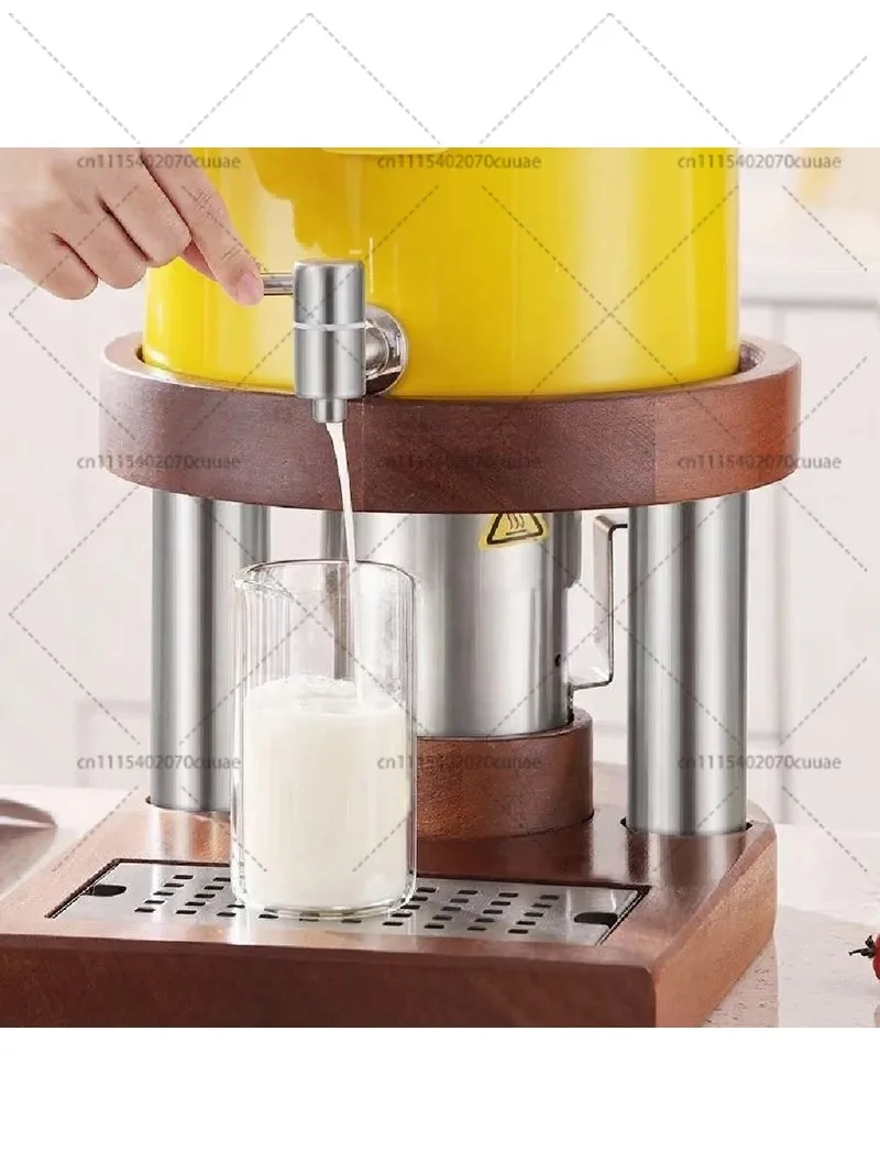 10L Electric Hot Drink Dispenser Ceramic Beverage Warmer with Wooden Base for Buffet Coffee Milk Catering