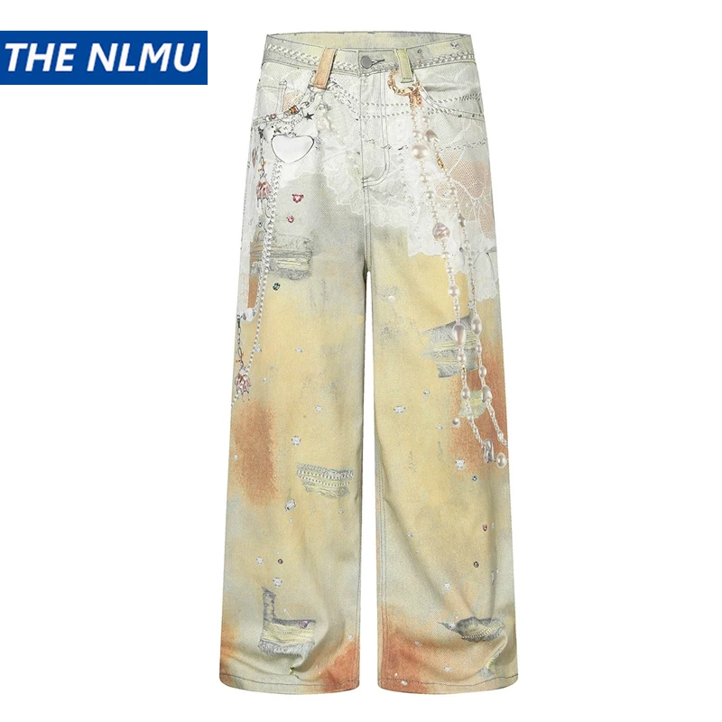 

Vintage Washed 3D Print Jeans Men’s Straight Wide Leg Baggy Trousers 2025 Autumn Luxury Designer Denim Pant
