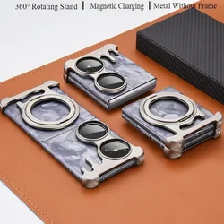 Eary Metal Frameless Case for Huawei Pocket 2 Phone Case with 360°Rotatable Stand Bumper Protective Magsafe Wireless charge